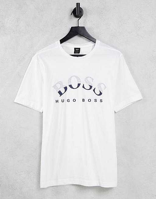 Men BOSS Athleisure Tee 1 large logo t-shirt in white 