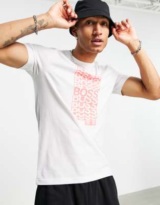 BOSS Green BOSS Athleisure Tee 1 repeated logo t-shirt in white/ red