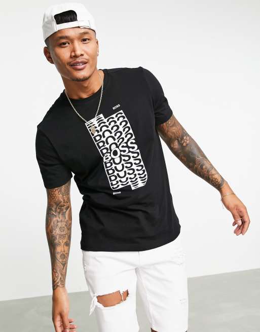 BOSS Athleisure - Tee 1 - Sort t-shirt med gentaget, hvidt logo