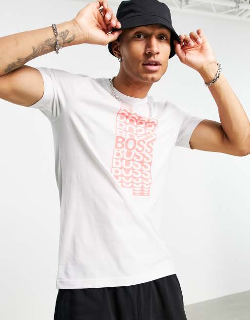 BOSS Athleisure - Tee 1 - T-shirt con logo ripetuto, colore bianco/rosso