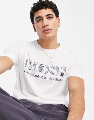 Boss Athleisure tee 1 t-shirt with large logo in white
