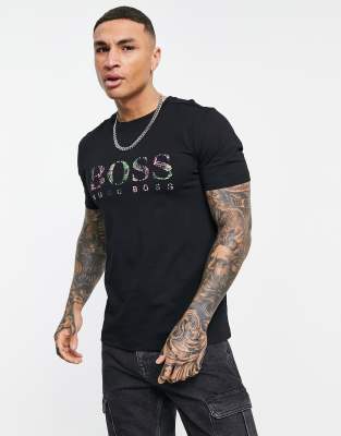 BOSS Green BOSS Athleisure Tee 3 large logo t-shirt in black