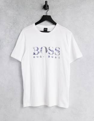 BOSS Green BOSS Athleisure Tee 3 large logo t-shirt in white