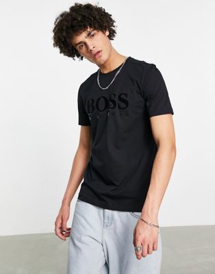 Boss Athleisure tee 3 t-shirt with flocking logo in black