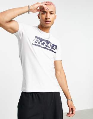 BOSS Green BOSS Athleisure Tee 4 large logo t-shirt in white