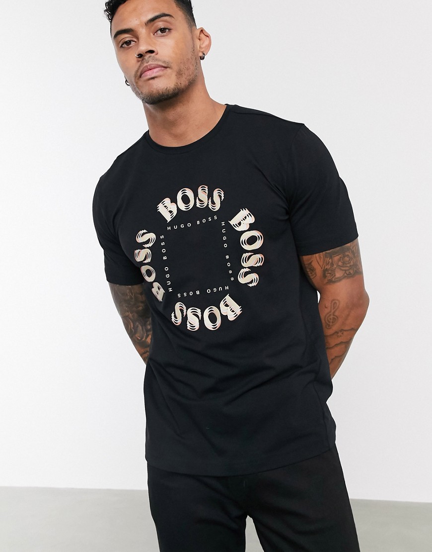 BOSS Athleisure - Tee 5 - T-shirt con logo e riquadro nera-Nero