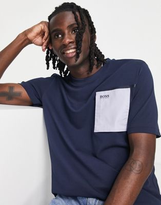 Boss Athleisure tee 5 t-shirt with contrast pocket panel in navy