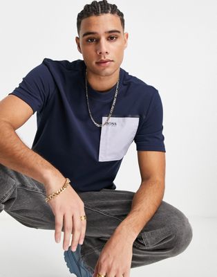 Boss Athleisure tee 5 t-shirt with contrast pocket panel in navy  - ASOS Price Checker
