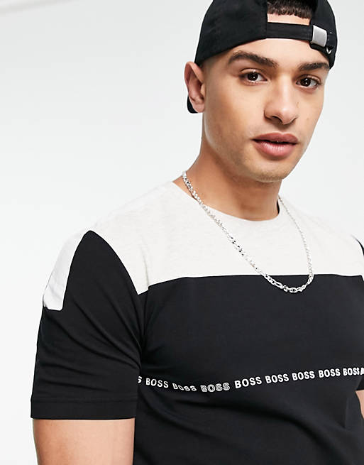  BOSS Athleisure Tee 5 taped logo t-shirt with colour blocking detail in black 