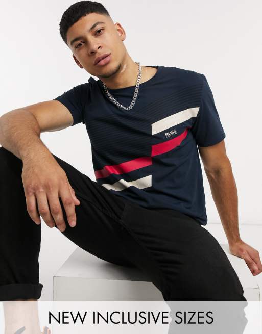 BOSS Athleisure Tee 7 colored panel t-shirt in navy