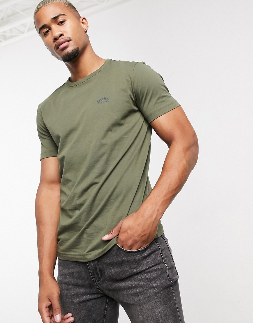 BOSS Athleisure Tee Curved small logo T-shirt in khaki-Green