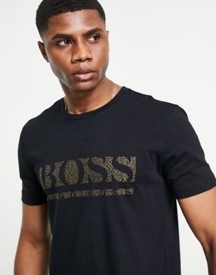 Nouveau BOSS - Athleisure Tee Pixel 1 - T-shirt à grand logo - Noir/doré