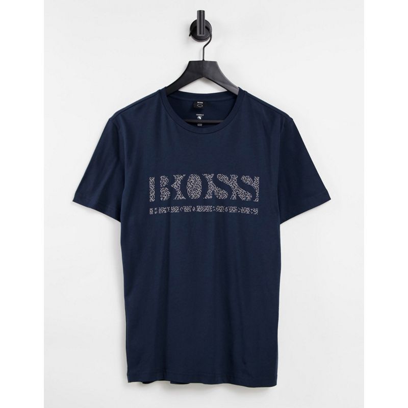 BOSS - Athleisure Tee Pixel 1 - T-shirt blu navy e bianca con logo grande