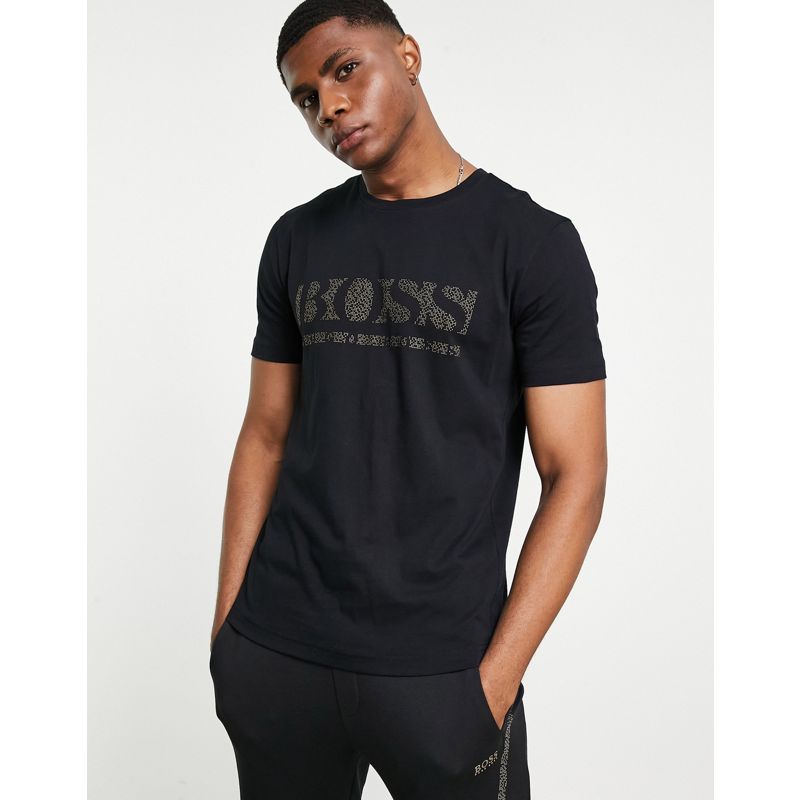  7Gbe3 BOSS Athleisure - Tee Pixel 1 - T-shirt nera/oro con logo grande