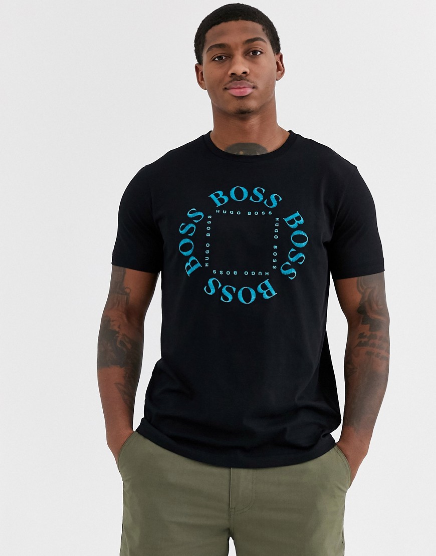 BOSS - Athleisure Tee1 - T-shirt nera con logo sul petto-Nero