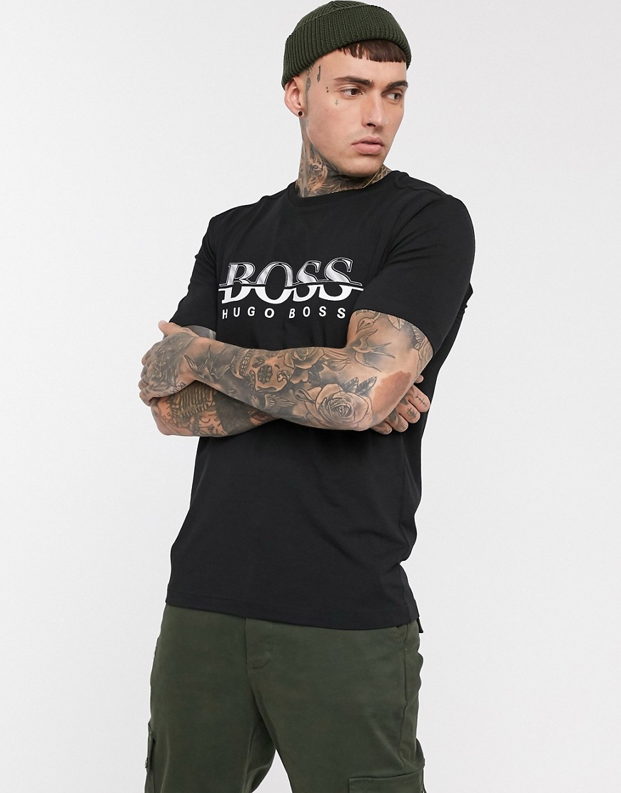 BOSS - Athleisure Tee6 - T-shirt nera con logo sul petto-Nero