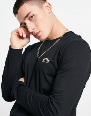 BOSS Athleisure Togn Curved long sleeve top in black