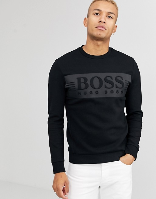 BOSS Athleisure tonal black embossed logo sweatshirt in black