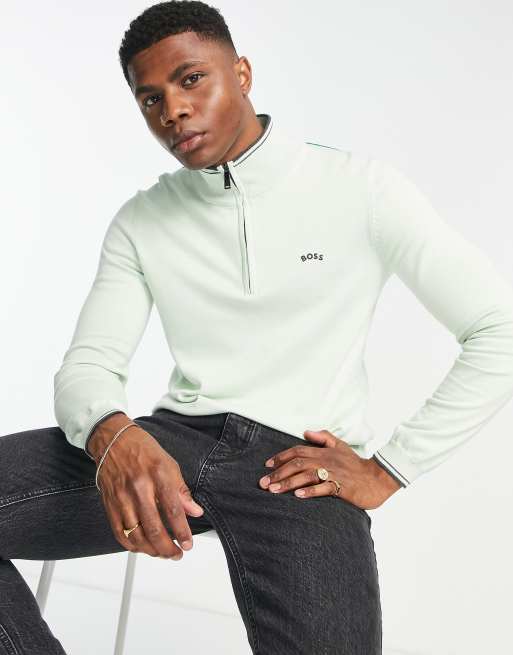 Boss Athleisure Zitom half zip knitted jumper in green