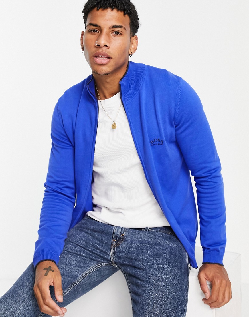 BOSS Athleisure - Zoston - Strikket sweatshirt med lynlås og logo-Blå