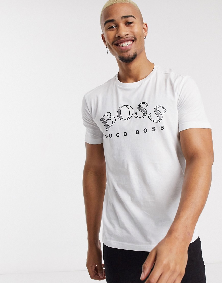 BOSS - AthleisureTee 1 - T-shirt bianca con logo e scritta grande sul petto-Bianco