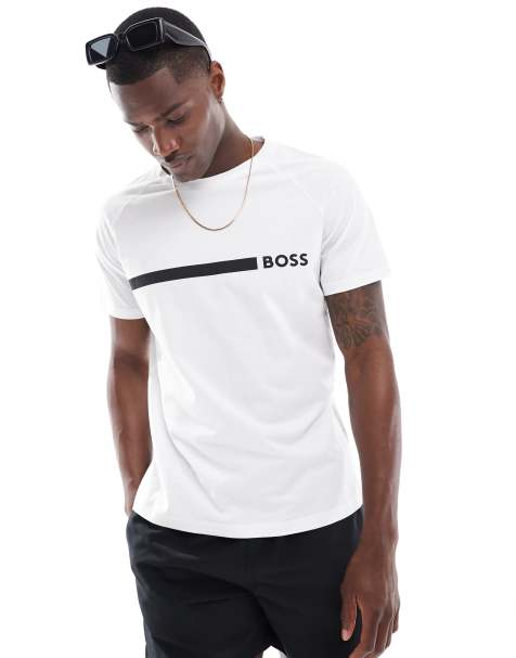 BOSS – Bademode – Schmal geschnittenes T-Shirt in Weiß - view 1