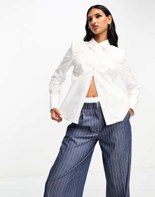BOSS Balino cropped long sleeve shirt in white - ASOS Price Checker
