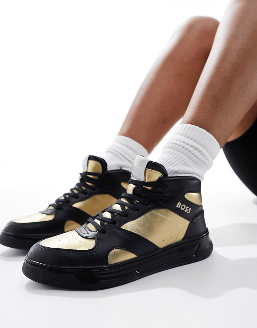 BOSS Baltimore hi-top trainers in black and gold