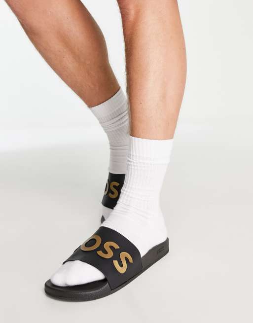 Hugo boss deals sliders gold