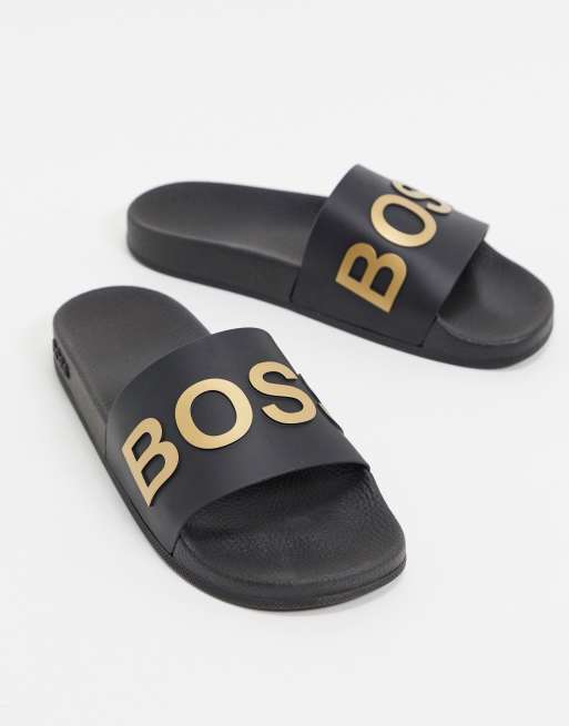 Hugo boss black discount and gold sliders