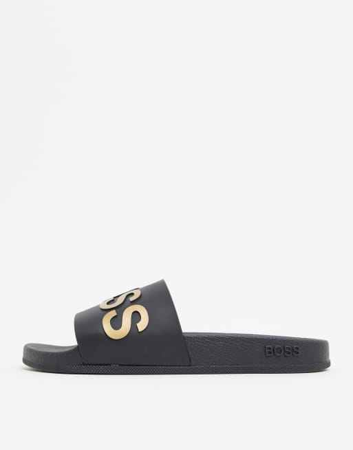 Black and gold boss sliders new arrivals