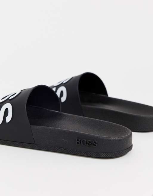 BOSS Bay sliders in black ASOS