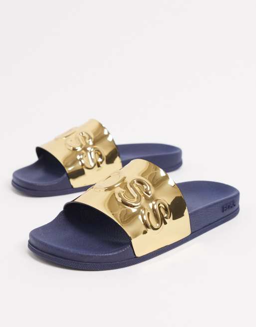 Boss gold sliders new arrivals