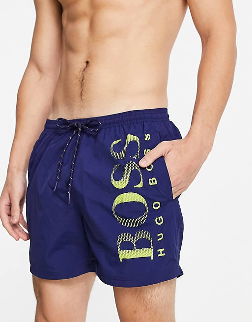 Swimwear BOSS Beachwear large logo swim shorts in navy 
