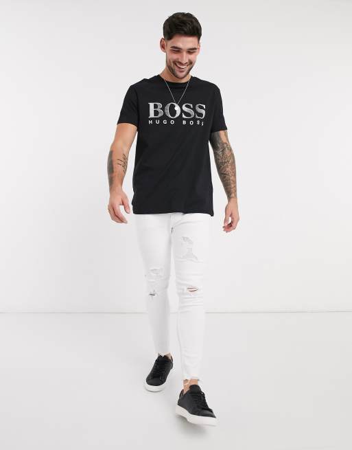 BOSS Beachwear logo t-shirt in black, 4 of 4