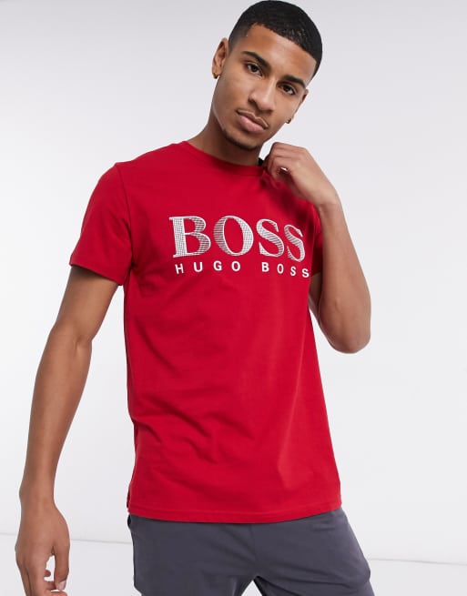 BOSS Beachwear logo t shirt in red