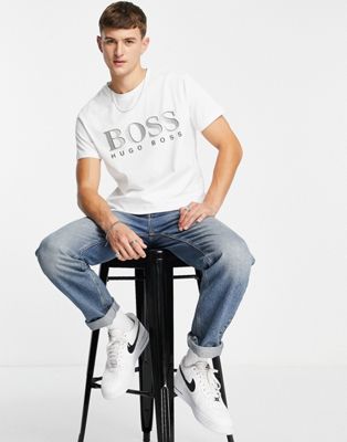 Nouveau BOSS - Beachwear - T-shirt de protection solaire avec grand logo - Blanc