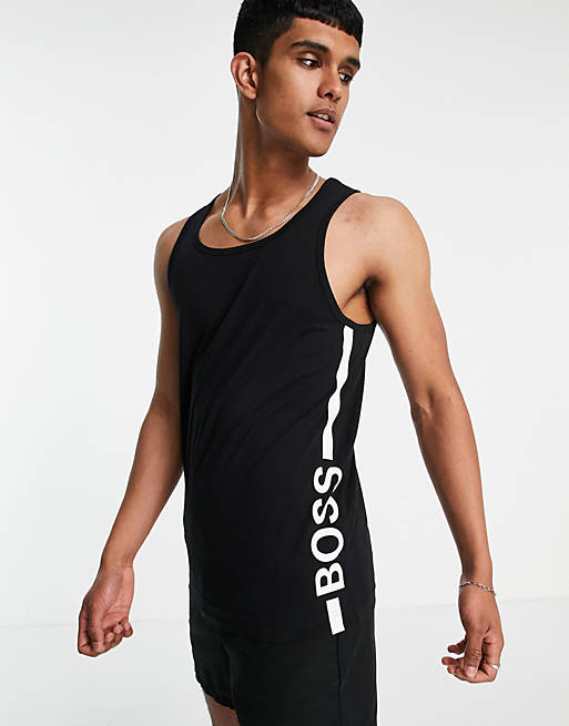 BOSS Beachwear vest top with vertical logo in black