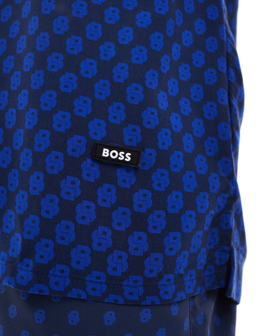 BOSS - Blå og kortærmet skjorte med gennemgående print - Del af sæt, 3 af 4