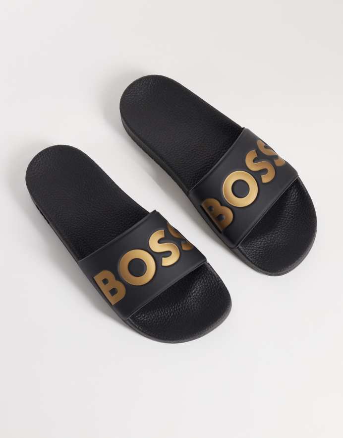 BOSS Bodywear BOSS Black chanclas con logo estampado en negro y dorado