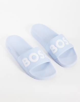 Boss Bodywear Boss Black Logo Print Slides In Blue