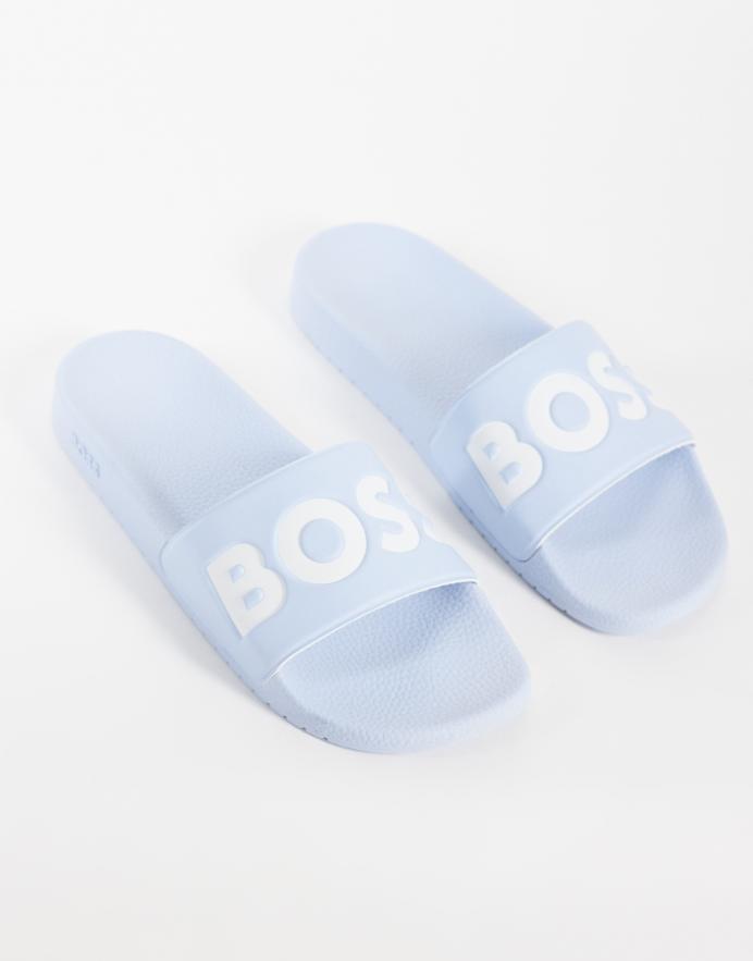 BOSS Bodywear BOSS Black - sandalias tipo slider con logo estampado en azul claro