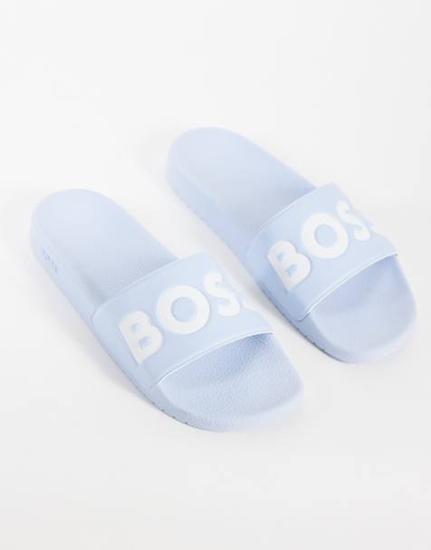 BOSS Black Slider mit Logoprint in Hellblau - view 1