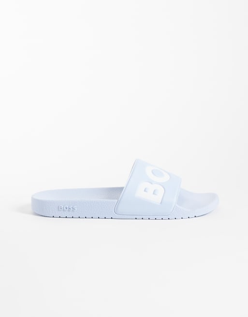BOSS Black Slider mit Logoprint in Hellblau, 2 von 4