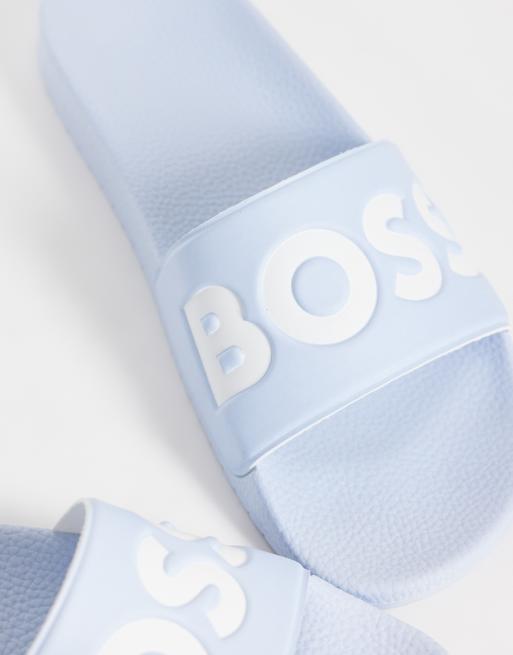 BOSS Black Slider mit Logoprint in Hellblau, 3 von 4