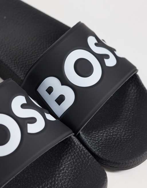 BOSS Black Sliders mit Logodruck in Schwarz, 3 von 4