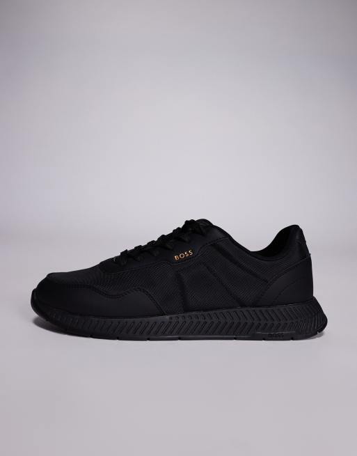 BOSS Black titanium runn trainers in black, 2 of 5