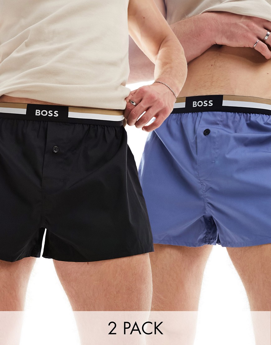 Boss Bodywear 2 pack boxer shorts in blue and black-Multi