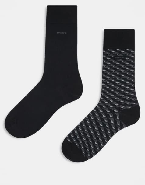 BOSS Bodywear 2-pack check crew socks in black - view 1
