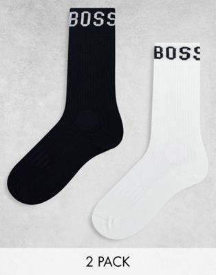 Boss Bodywear 2 pack logo socks in white/navy